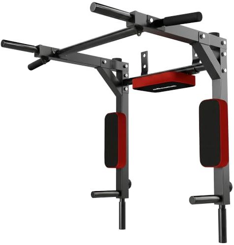 SPORTNOW Väggmonterad Klimmzugstange 2-i-1 Dipstation Tål upp till 200 kg Röd