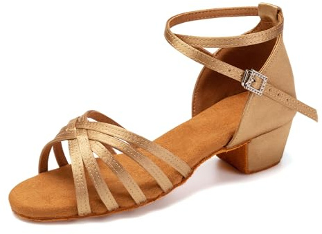SWDZM Zapatos de Baile Latino Niña Tacón 3 cm Estándar Salsa Bailarina y Bachata Principiantes Bailarina Práctica,Beige,EU 37