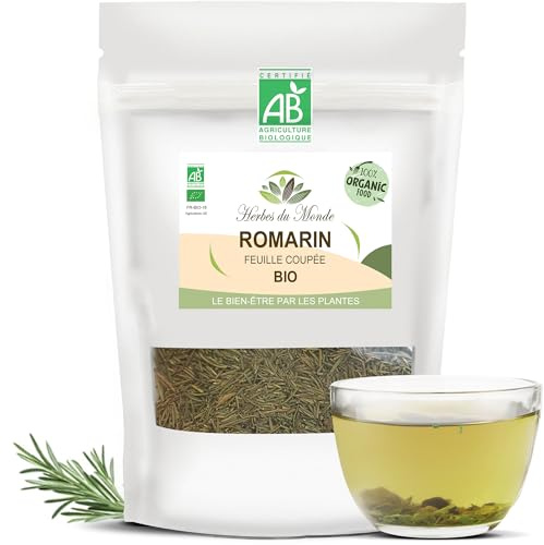 Herbes du Monde - Tisane Romarin Feuille BIO Coupée - Infusion Organic Digestive Détox/Tonifiante - Soulage Menstrue - 1 sachet de 60g Certifiée AB
