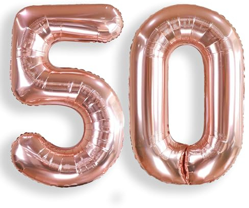 AULE Luftballon Zahl 50 Rosegold 40 Zoll Folienballon 0-60 Geburtstag | XXL 101 cm Rose Gold Luftballon Zahlen Helium Roségold Groß Zahlenballon für Geburtstag Abschluss Jubiläum Dekoration