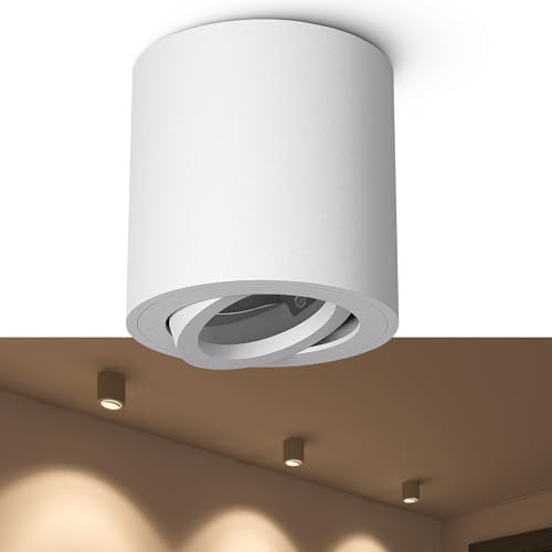 linovum Cori Spot orientable en blanc mat et rond – Plafonnier en saillie Ø 80 mm Convient pour modules GU10 et LED
