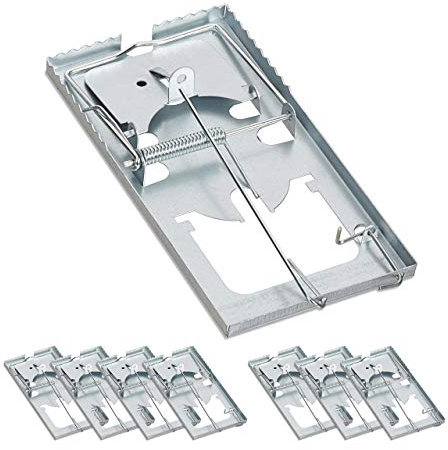 relaxdays Trappola per Topi, Set da 4, Superficie Dentata, Riutilizzabili, Scatto Forte, Metallo, Rat Trap, Argento, Ferro, 4 pz
