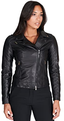 D'Arienzo Chiodo Pelle Nera Donna Giacca Biker Vera Pelle Made in Italy Kbc Nero/S