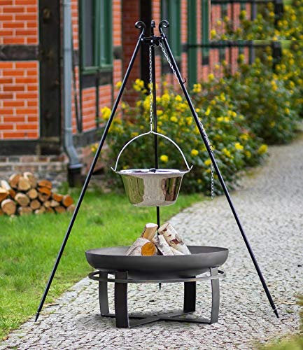 KORONO ® Set - Schwenkgrill 180cm, Feuerschale und Edelstahl-Gulaschkessel, Modell F (Gulaschkessel 14l und Feuerschale (0cmØ)