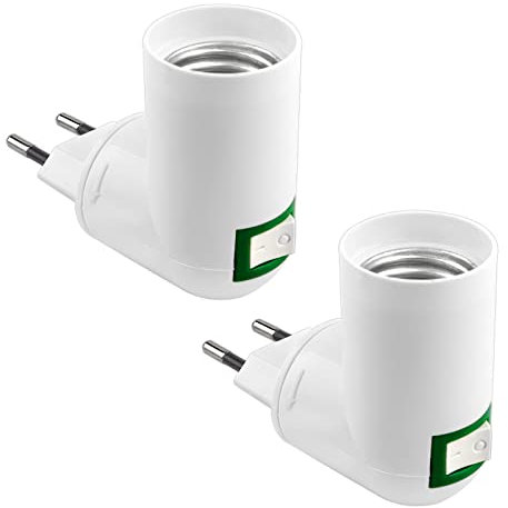 Akynite Portalampada E27 con interruttore senza Fili per Lampadina LED, AC 230V, Porta Lampade E27 Adattatore Piccolo, Faretto E27 per Lampada da Cucina, Lampada da Parete Interno, 2 pezzi