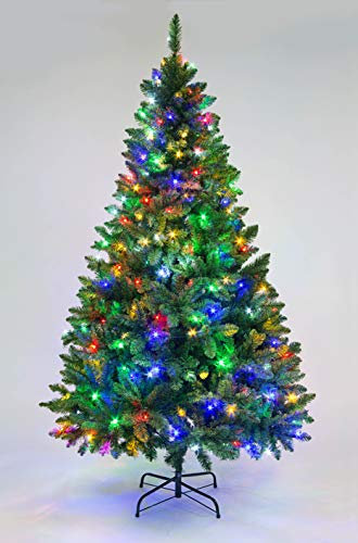 8ft/2.4m Pre-Lit Green Bushy Imperial Pine Artificial Deluxe Christmas Tree Hinged Branches 1396 Pencil Point Tips with 352 Multicolour LEDs Metal Stand Xmas Home Decorations