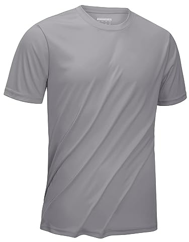 KEFITEVD Herr snabbtorkande elastisk sommar tunn sportig ledig lätt kortärmad T-shirt herr, Ljusgrå, M