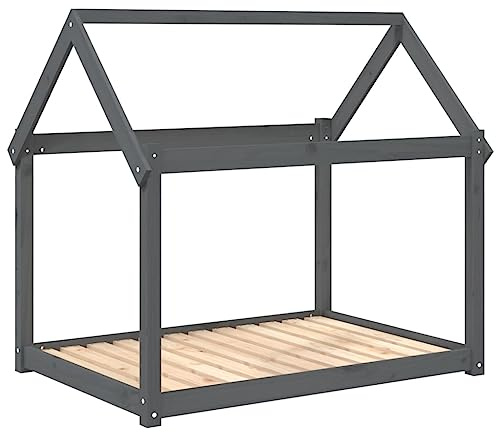 vidaXL Hundebett, Hundesofa mit Holzrahmen, Hundecouch für Hunde Katzen, Hundematratze Hundematte Welpenbett Haustierbett, Grau Massivholz Kiefer
