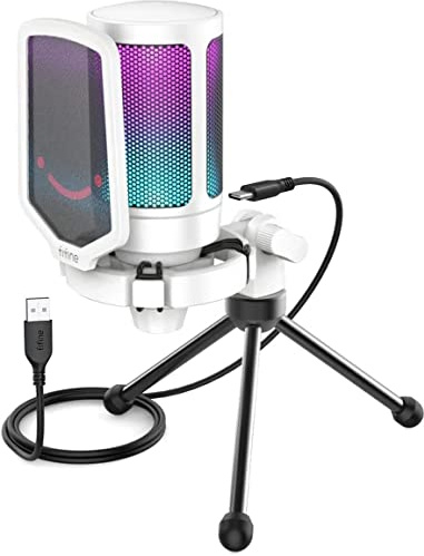 Fifine Ampligame A6V Publisher Gamer Podcast Youtuber RGB Micrófono USB (Blanco)