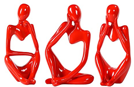 BMLCGJ, statua “Pensatore” decorativa, scultura astratta, statuetta da collezione in resina dorata per casa, soggiorno, ufficio, scaffale, ottima idea regalo, rosso