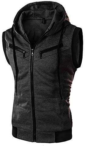 Beokeuioe Herren Ärmellos Shirts Weste mit Kapuze, Sport Freizeit Kapuzensweatshirt mit Reißverschluss Tank Tops Männer Ärmelloses T-Shirt Biker Hoodie Trägershirt
