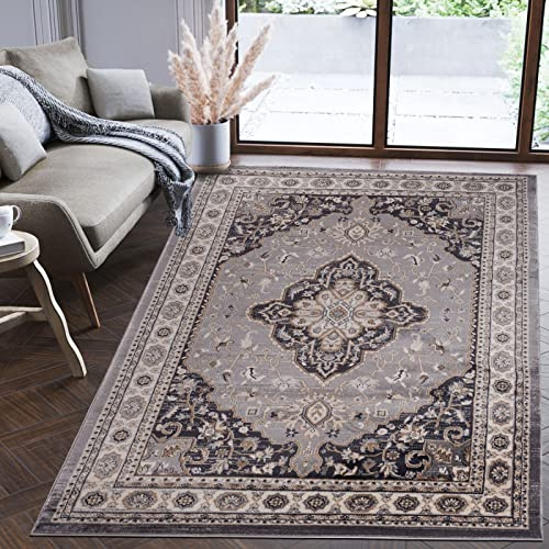 Mazovia Groß Teppich Flur 300x400cm Anthrazit Grau Klassisch Traditionell | Teppich für Eingangsbereich Küche Büro Wohnzimmer Schlafzimmer Weich Pflegeleicht Fußbodenheizungsgeeignet Mittelflor Elegant