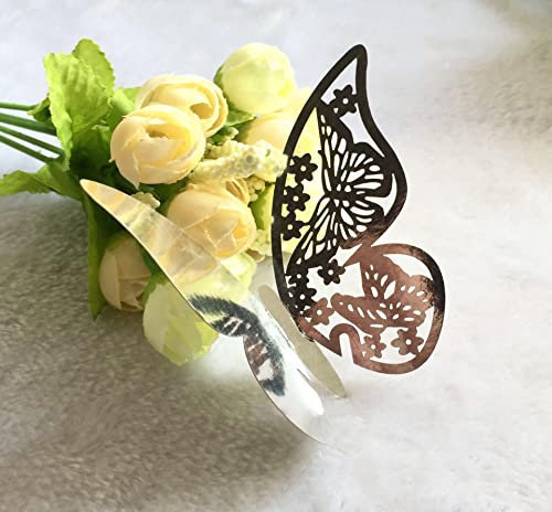 50 pezzi farfalla argano imbuto, segnaposto per nome, in vetro, per decorazione da tavolo, matrimonio, festa, casa, deco, farfalla, segnaposto laser, carte nome, colore argento