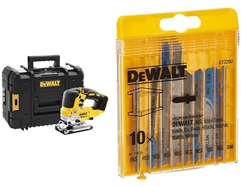 DEWALT - Scie Sauteuse à Poignée Supérieure Brushless XR 18V Li-ion - DCS334NT-XJ - Scie sans Fil avec Coffret TSTAK et Éclairage LED - Courses à Vide 3200tr/min - Coupe Bois 135mm & DeWalt