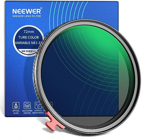 NEEWER Filtre ND Variable True Color 72mm ND2-32(1-5 arrêt) Filtre à Densité Neutre Limitée avec Putter,Verre Optique HD Multicouche/Croix No X/Aluminium,Résistant à l'Empreinte Digitale/Eau/Rayure