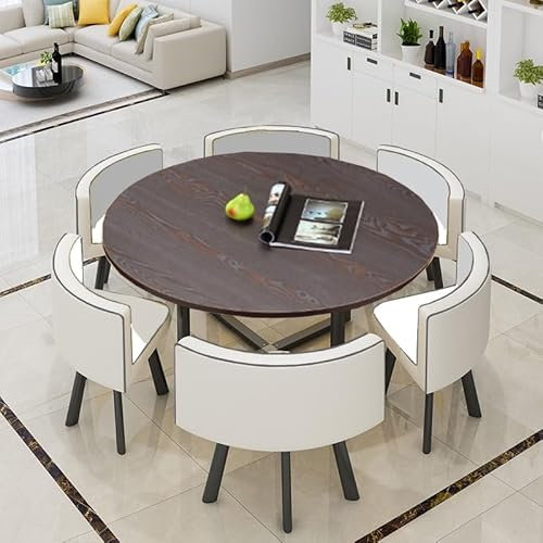 EYEWEB Rund Esstisch mit 6 Stühlen Set, Konferenztisch Schreibtisch Couchtisch mit Stühlen Küchentisch Set,Freizeittisch Besprechungstis Dining Table Set(Bianco)