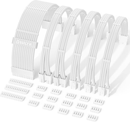 Sirlyr White PSU Cables,Easy Management Power Supply Cable Extension Mod - 1x24Pin ATX / 2x8 (4+4) Pin EPS / 3x8 (6+2) Pin Gold- Plated GPU,Nylon Sleeved Build Full White PC Case,6 Kits