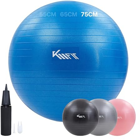 KM-Fit Gymnastikball 75cm | Trainingsball mit Luft-Pumpe | Sitzball Büro Anti-Burst | Ball für Fitness, Yoga, Gymnastik, Core Training | Pezziball Yogaball BPA-Frei