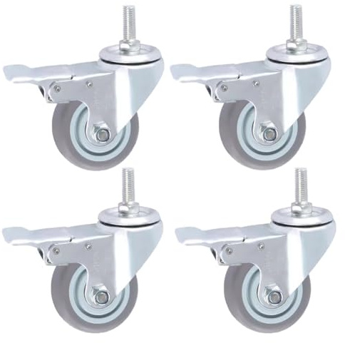 4 × Lenkrollen TPR-Gummi Gewinde M16 × 30 Schwerlast-Rollen 600kg Krankenhaus Rollen mit Bremse Lenkrollen für Trolleys Möbel Werkbank Super Markt 3'' 4'' 5 Zoll