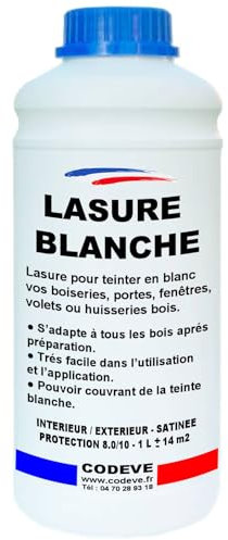 Lasure Blanche - Codeve Bois - 1 - Intérieur/extérieur - Blanche De Décoration Pour Un Volet, Fenêtre, Porte Ou Bardage Bois.
