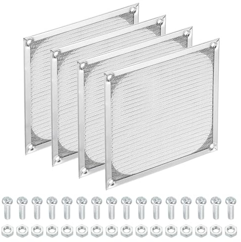 PATIKIL 140mm Computer Fan Filter Grill with Screws, 4 Pack Aluminum Frame with Stainless Steel Mesh Dustproof Case Cover for Computer, Fan, Silver Tone