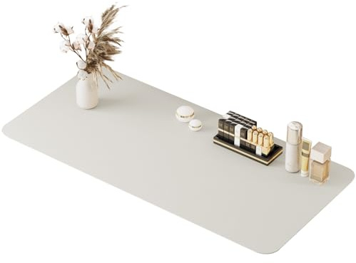 metui 39.37 * 15.7 Large Makeup Mat for Vanity Top Protector,Cover Work Table Waterproof, Non-Slip Pad for Makeup Vanity. (Milk White)