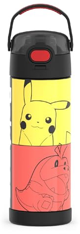 THERMOS FUNTAINER 16 Ounce Stainless Steel Vacuum Insulated Bottle with Wide Spout Lid, Pokemon