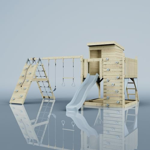 PolarPlay Spielturm Frida aus Holz in Blau Trapezstange