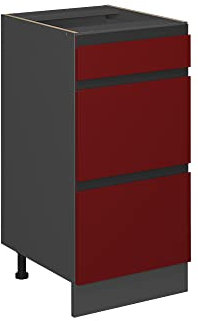 Vicco Küchenunterschrank R-Line, Rot/Anthrazit, 40 cm mit Schubladen, AP Eiche