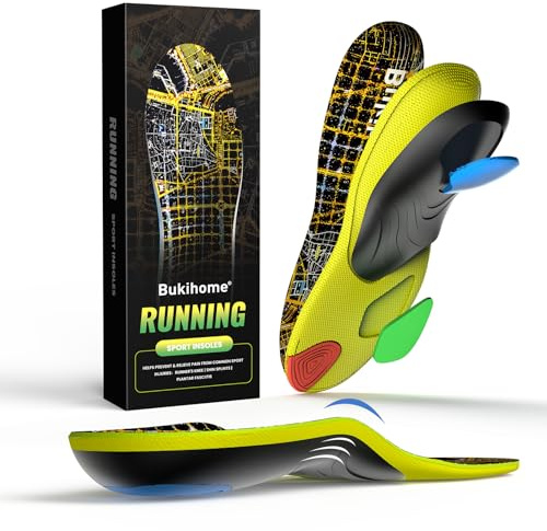 Bukihome Laufsohlen-orthopädische Einlagen - Einlagen mit Fußgewölbestütze zur Reduzierung von Ermüdung und Verbesserung des Komforts den ganzen Tag für Männer und Frauen (Schwarz, M)