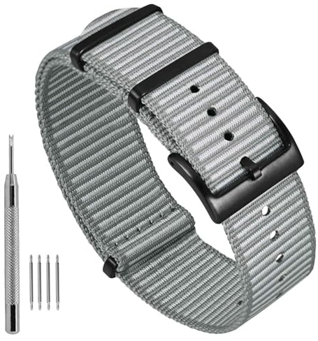 Ayadoo randiga klockarmband i nylon, kompatibla med 18 mm, 20 mm, 22 mm, ersättningsarmband i ett stycke med spänne i rostfritt stål, 18mm, Nylon, Ingen ädelsten