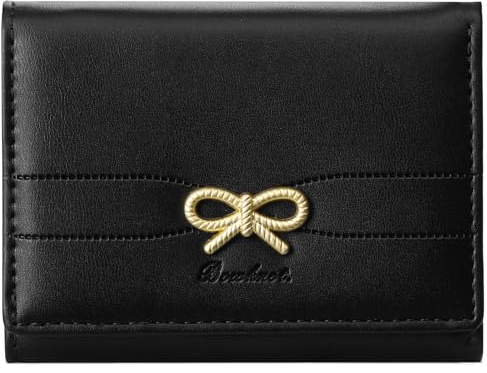RNIEGA Small Wallets Girls Cute Coquette Bow Wallet Women Aesthetic Credit Card Holder with ID Window, Black