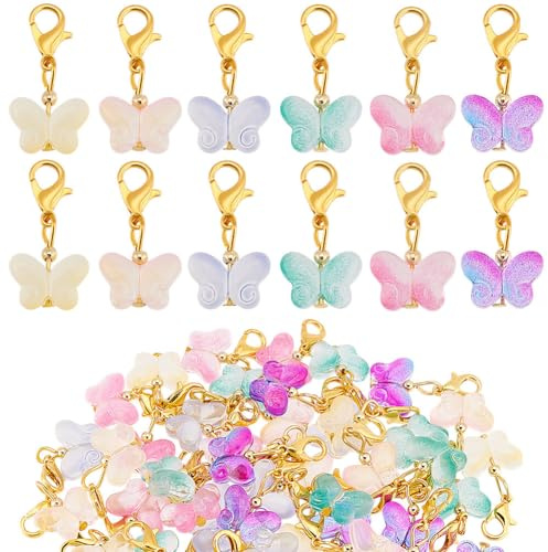 PH PandaHall 60pz Ciondoli A Forma di Farfalla in Vetro, 6 Colori Trasparenti Segnapunti con Fermagli A Moschettone per Maglieria Fai Da Te Orecchini Collana Gioielli