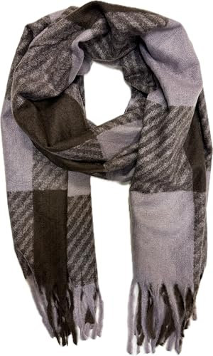 Jeamis XXL Herbst Karo Schal Winter Schal Stola Tuch Übergangsschal Wolle mit Fransen (Taupe)