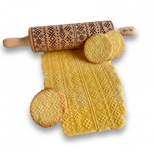 Nudelholz für Hausgemachtes Gebäck und Keramik AZTEKEN. Teigroller für Teig & Plätzchen, Kuchen & Gebäck. Gravierte Nudelholz mit Muster von Algis Crafts
