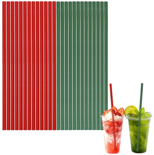 100 cannucce di carta per artigianato, 20,3 cm, con foro da 6 mm, biodegradabili, cannucce usa e getta, di carta colorata rossa e verde, cannucce per caffè, succhi di frutta, cocktail, per Natale,