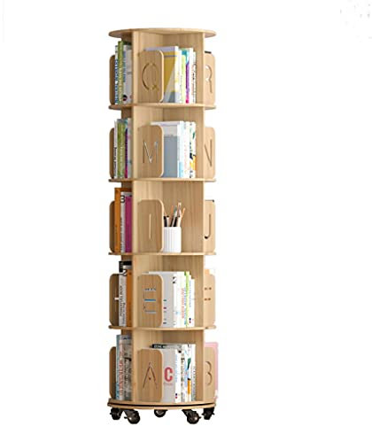 CLLBANT Bücherregale 360 ° drehbares Bücherregal aus massivem Holz, abnehmbares Bücherregal mit 3/4/5 Ebenen und Rollen, um das Leseinteresse von Kindern zu fördern
