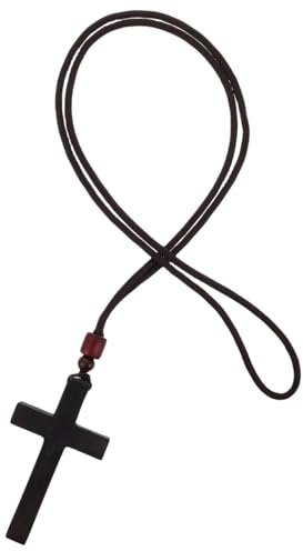 iplusmile Collier en bois avec croix en bois 40,6 cm pour voiture, design vintage, artisanat, pendentif symbole de foi, cadeau pour homme, femme, enfant