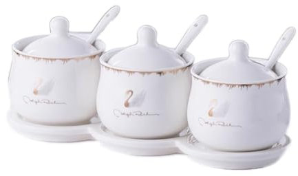Sucrier en céramique avec couvercles, plateau et cuillères, pot à condiments en porcelaine, boîte d'assaisonnement en poterie blanche, sucriers, boîte d'assaisonnement en poterie blanche, sucriers, fo