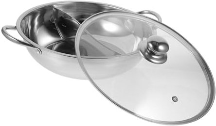Cabilock Stainless Steel 28cm Two-flavor Hot Pot with Lid, Large Divided Hotpot Cooker Compatible with Induction and Gas Stove, Multi-purpose Metal Pot for Kitchen and Family Use