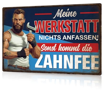 Putuo Decor Werkstatt Metallschild – Meine Werkstatt Nichts anfassen! Lustige Deko für Garage & Hobbyraum, Geschenk für Männer