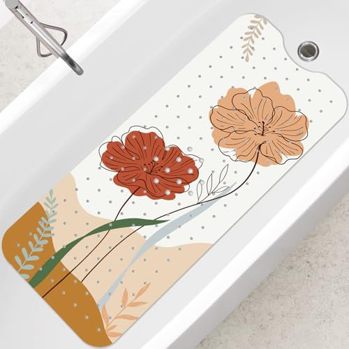 SHUCHING Boho Tappetino Antiscivolo Vasca da Bagno 100x40cm, Tappeto Doccia Antiscivolo Senza BPA, Tappetino Bagno Resistente alla Muffa e Lavabile in Lavatrice