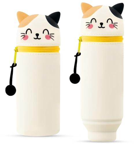 Axinyijia Kawaii Federmäppchen 2 in 1 Weiche Silikontasche Federmäppchen Reißverschluss Mäppchen für Mädchen Junge (Katze)