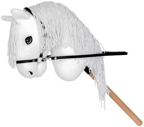 Start Hobby Horse Steckenpferd aus Plüsch mit Holzstock – Realistisches Stockpferd mit Langer Mähne zum Frisieren – Weiches Spielpferd für Kinder (Willow (Weiß), A3)