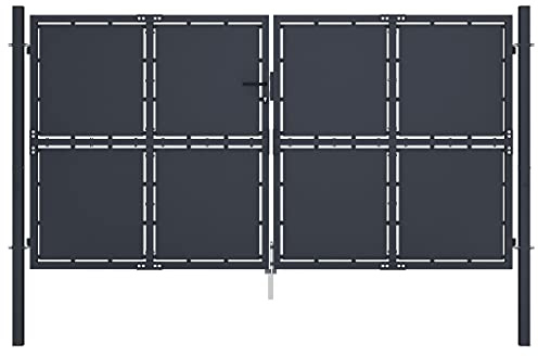 Emmtore Gartentor Gartentür Hoftor Hoftür Gartenpforte Zauntor Zauntür Doppeltor Tor Garten Zaun Pforte Doppelflügeltor Stahl Anthrazit,300 x 150 cm
