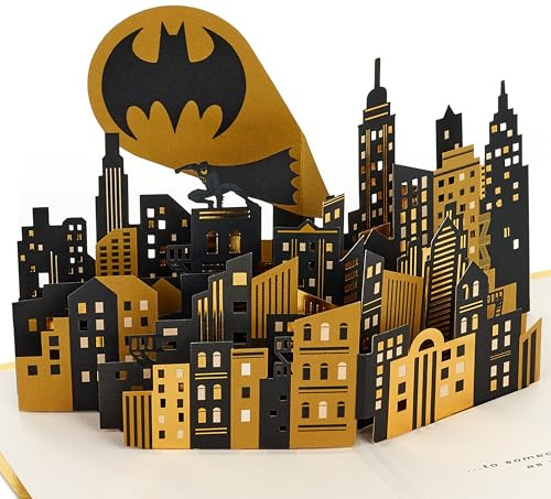Hallmark 3D & Pop Up Karte für jeden Anlass, Batman, Fledermaus-Signal, Gotham City Design, Geburtstag, Vatertag, Gold, Schwarz