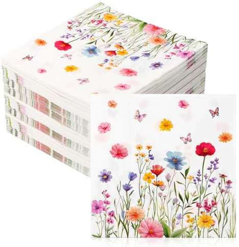 100 Stück Servietten Blumen Papierservietten Mit Servietten Blumenwiese Vintage Gartenparty Für Party Dekoration Hochzeiten Feiern Tisch