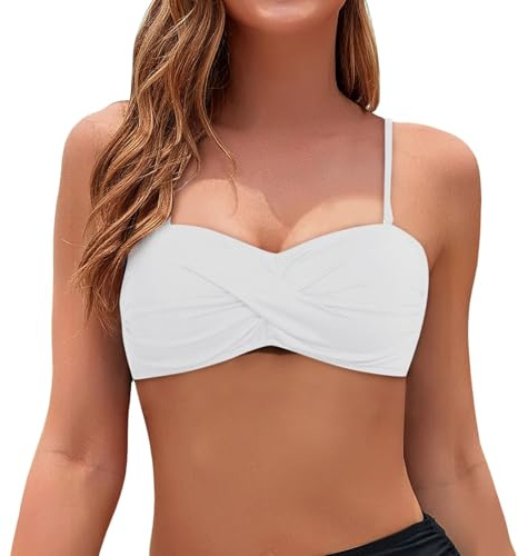 Bikini Reggiseno a Fascia Costume Bagno Top Donna Top Bikini Push Up Sexy Costume da Bagno Reggiseno Mare con Spalline Spaghetti Removable Costumi da Bagno Reggiseni Tinta Unita Spiaggia Bikini Nero
