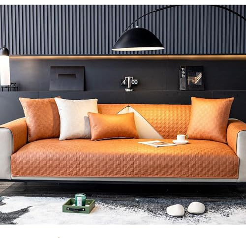 Funda de sofá impermeable de lujo, universal, ligera, de poliuretano, diseño moderno y simple, tela de alta gama, uso en las cuatro estaciones, naranja, 70 x 180 cm, toalla de sofá elegante