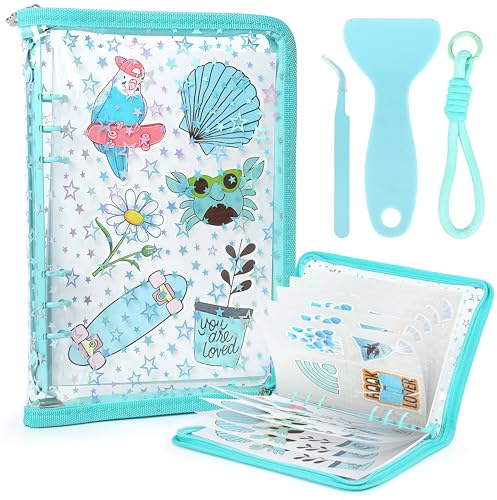 Sticker Organizer Binder for Storage Display: LATIIZ Cyan A5 Stickers Organizer Book with Zip for Collecting Planner Stickers, Photo Cards, Journal Supplies for Collectors Planner Enthusiasts